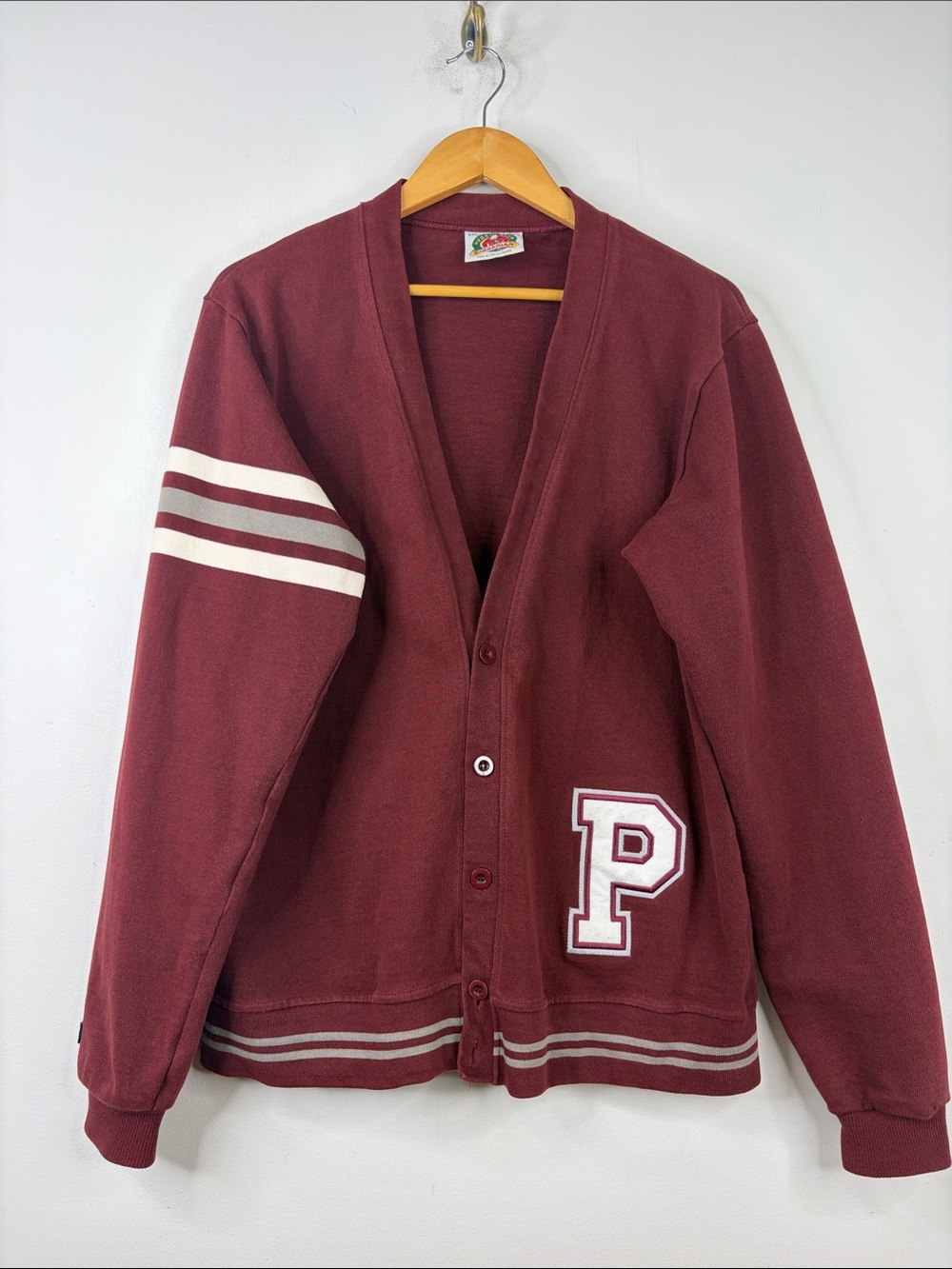 Barbarian Rugby Cardigan Men XXL Maroon Red White Letterman Stripe Cotton Canada